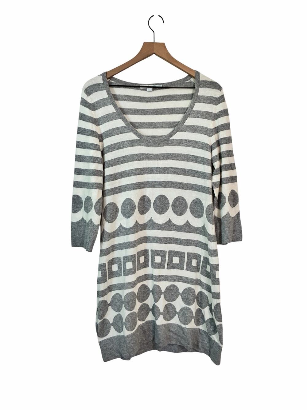 Boden Womens Gray White Geometric Sweater Dress Cashmere Angora Blend Size 10
